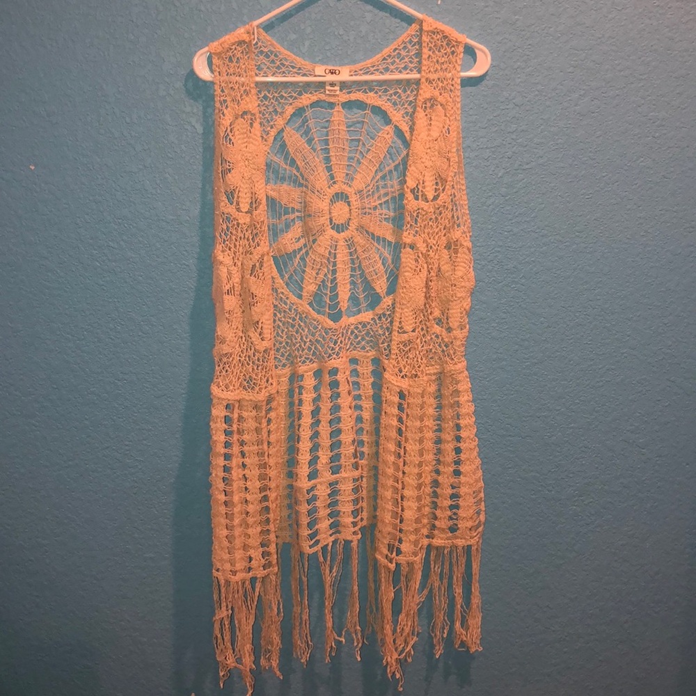 Long Cream Crotchet Vest